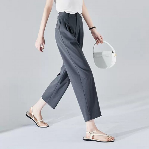 Solid Elegant High Waisted Cropped Pants